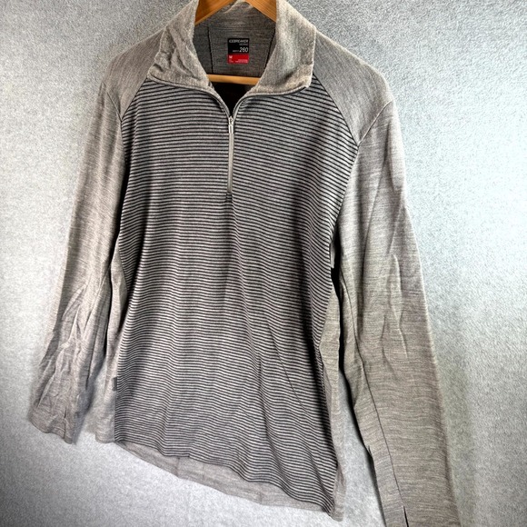 Icebreaker Shirt Mens Medium Gray Striped Bodyfit 260 Merino Thumb Hole Sleeve - Picture 4 of 10